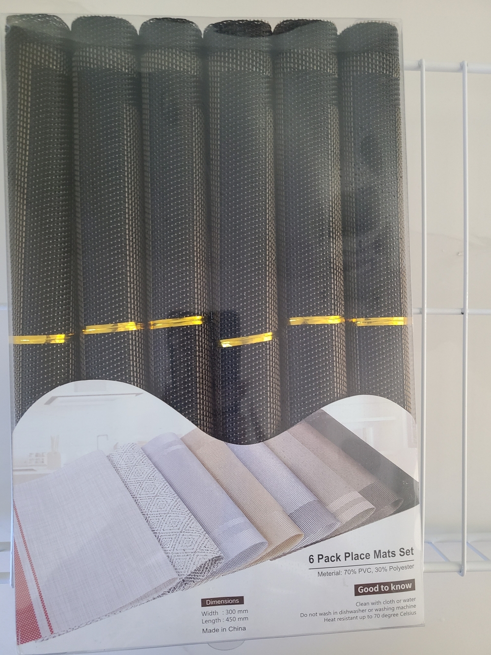 6-Pack Black Textured Placemats with Gold Accent